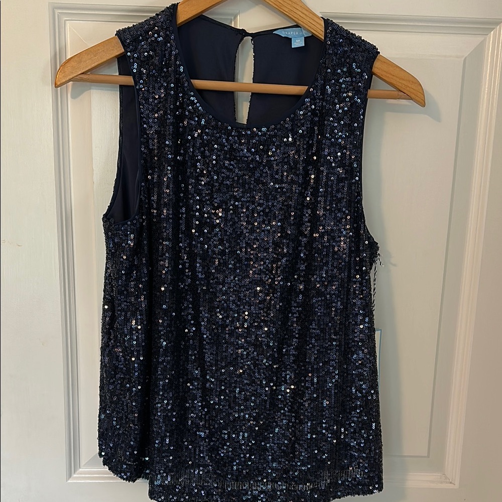 Draper James Midnight Navy Sequin Shell Top Size M
